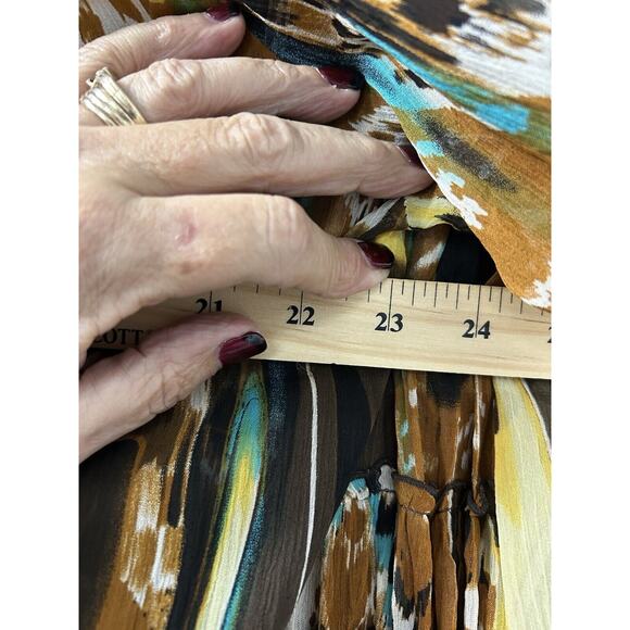 Vintage Peter Nygard Womens Sz 16 Brown Silk Abstract Peacock Skirt & Blouse Set - Picture 7 of 16